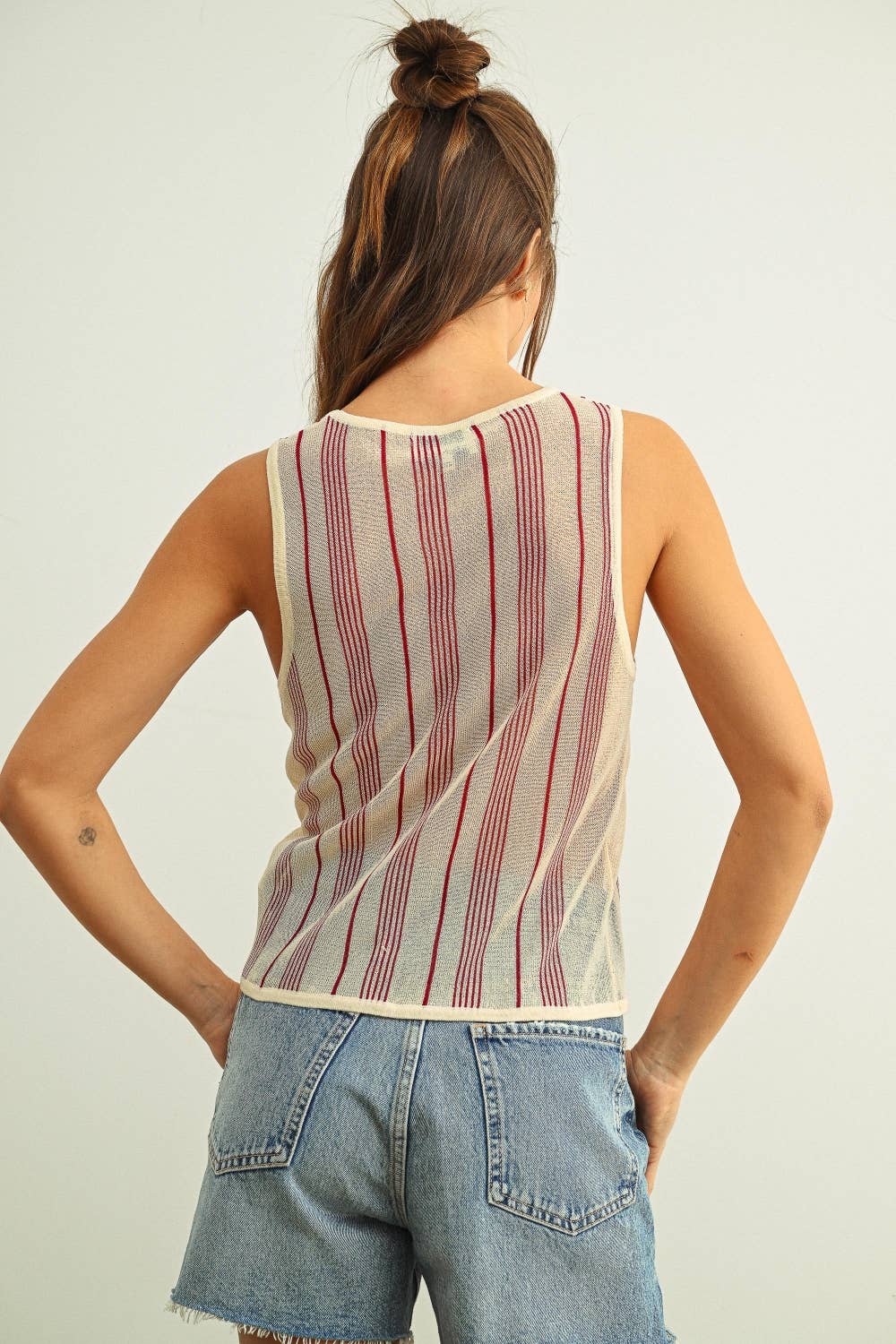 Stripe Paneled Lightweight Knit Top