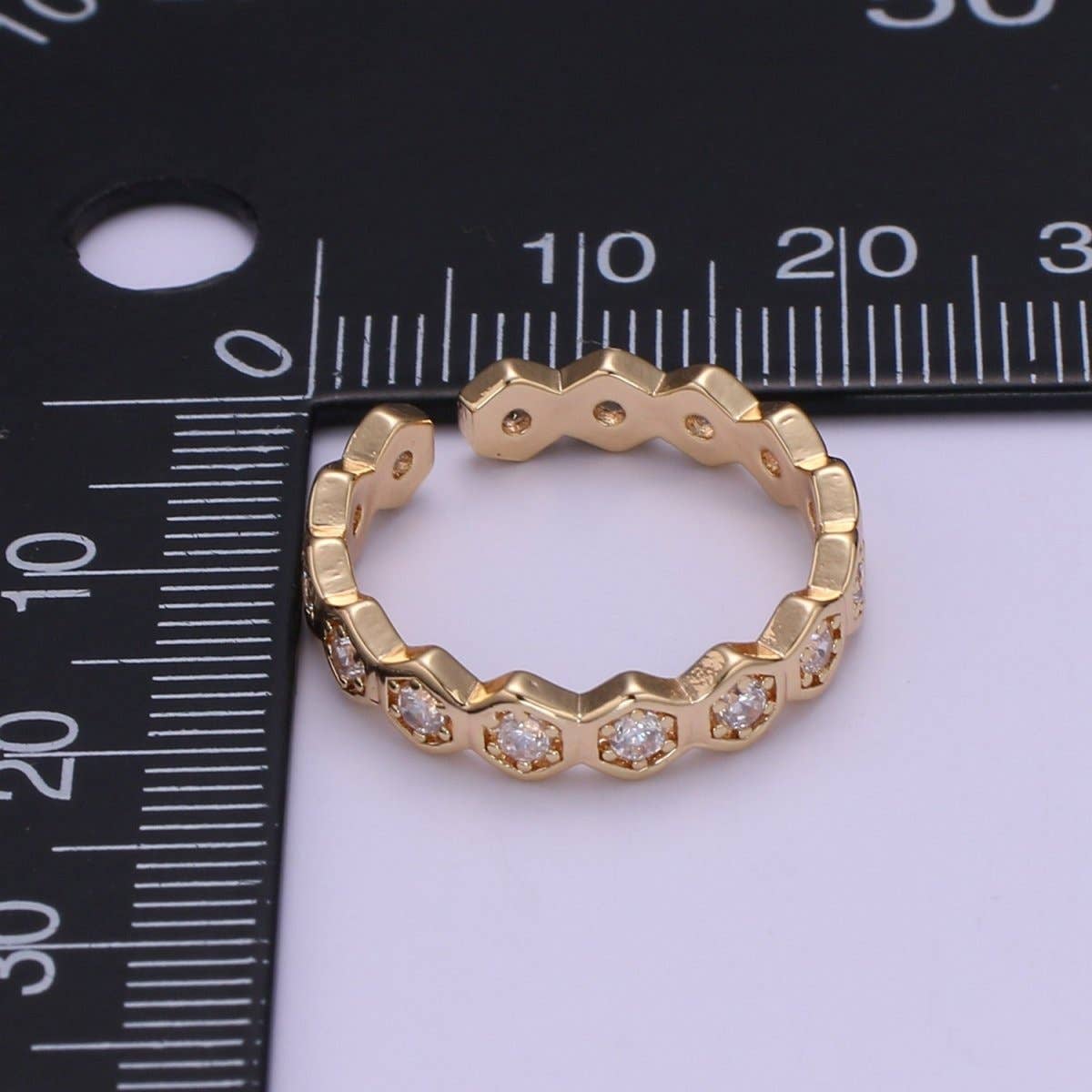 18K Gold Filled CZ Hexagon Band Adjustable Ring