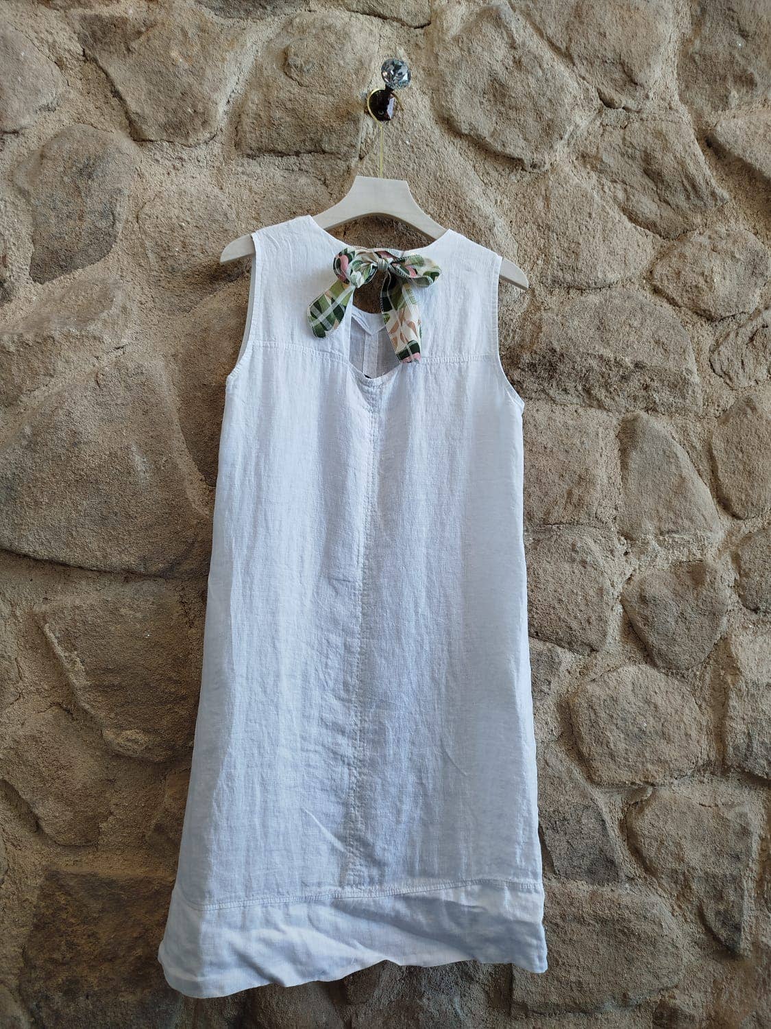 TIE SHORT DRESS 100% LINEN