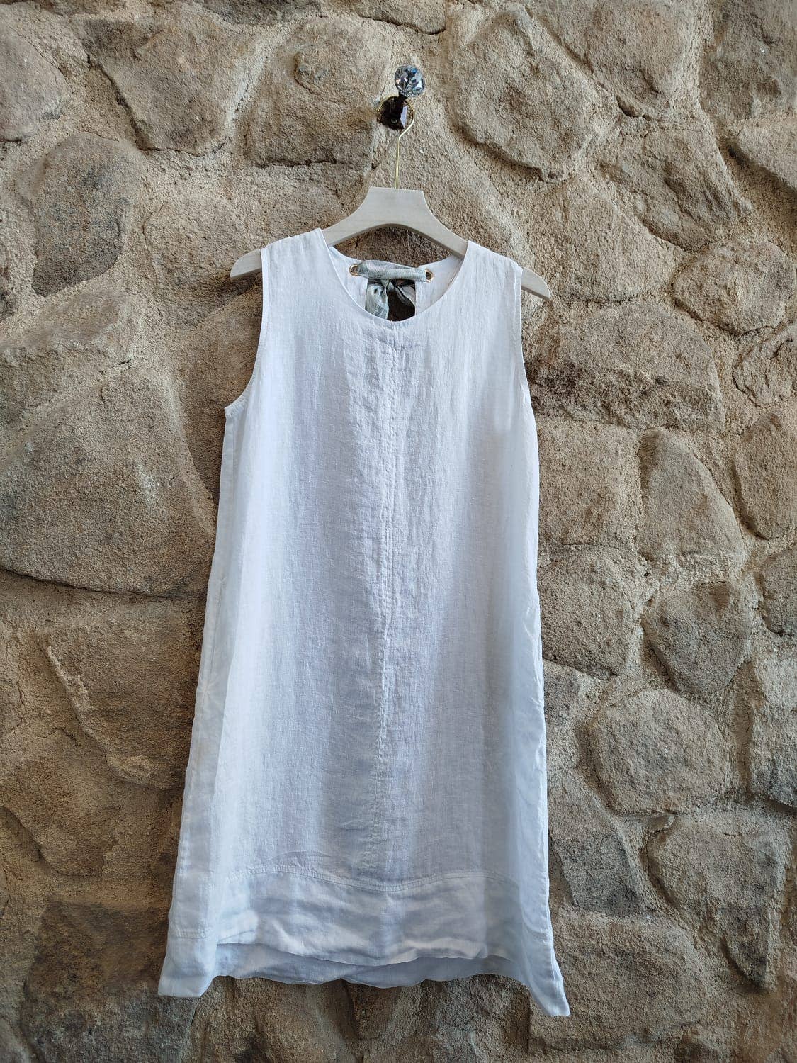 Tie Short Dress 100% Linen