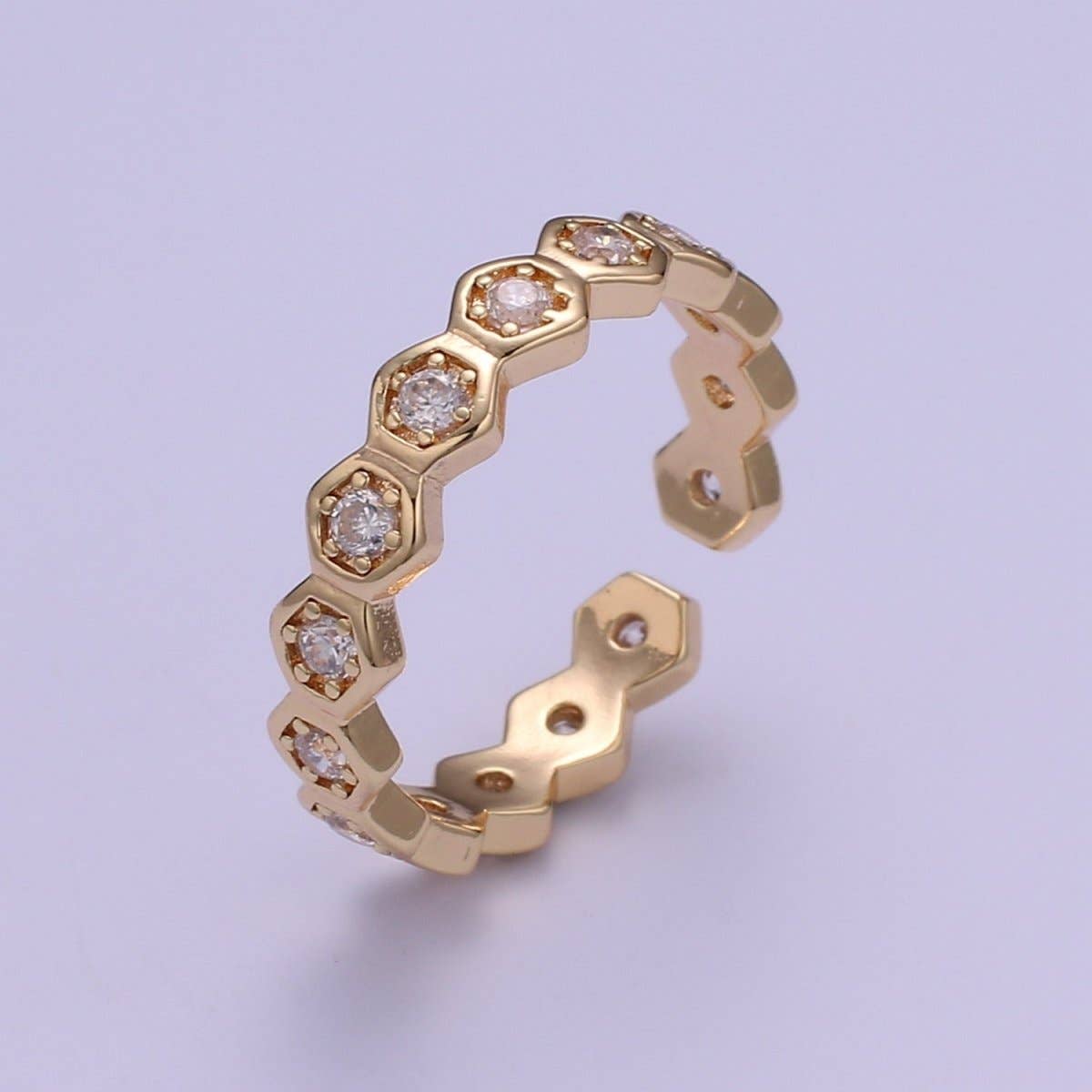 18K Gold Filled CZ Hexagon Band Adjustable Ring