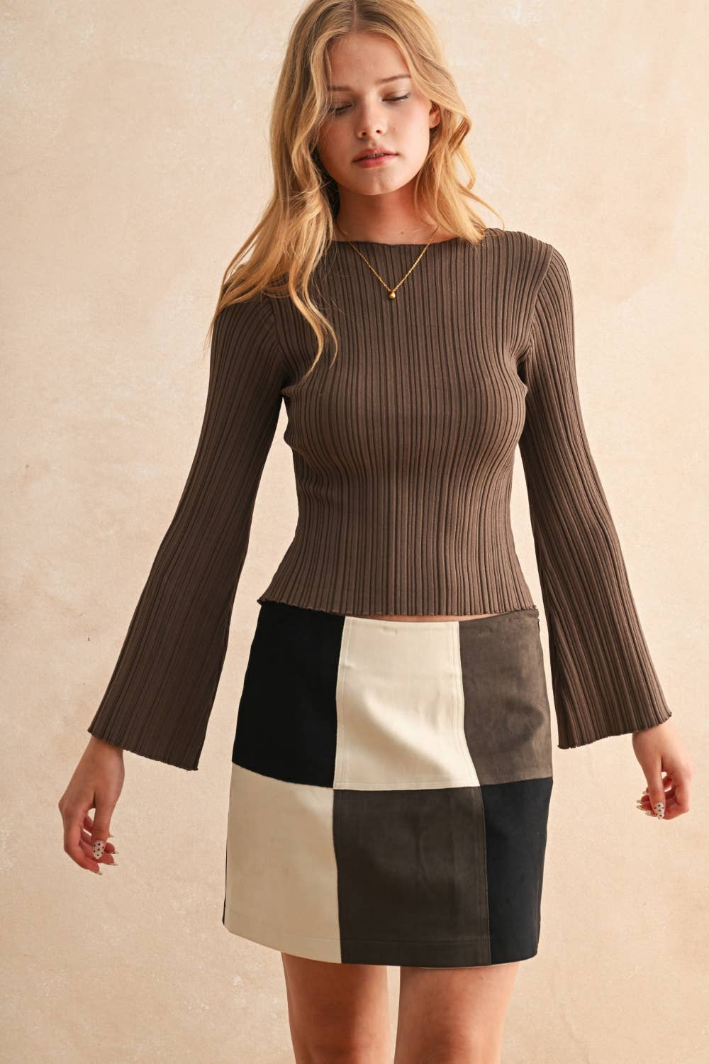 Ribbed Long Sleeve Knit Top