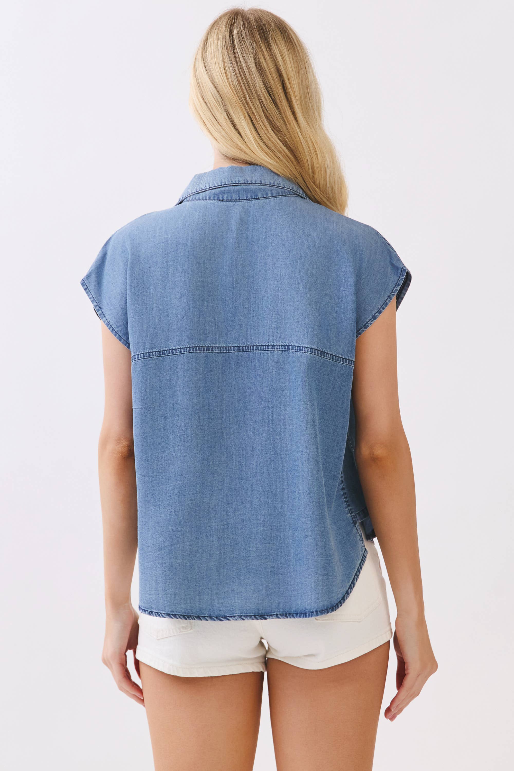 Collared Button Down Sleeveless Top