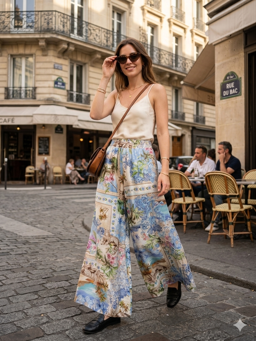 PRINTED TROUSERS IN 100% LINEN