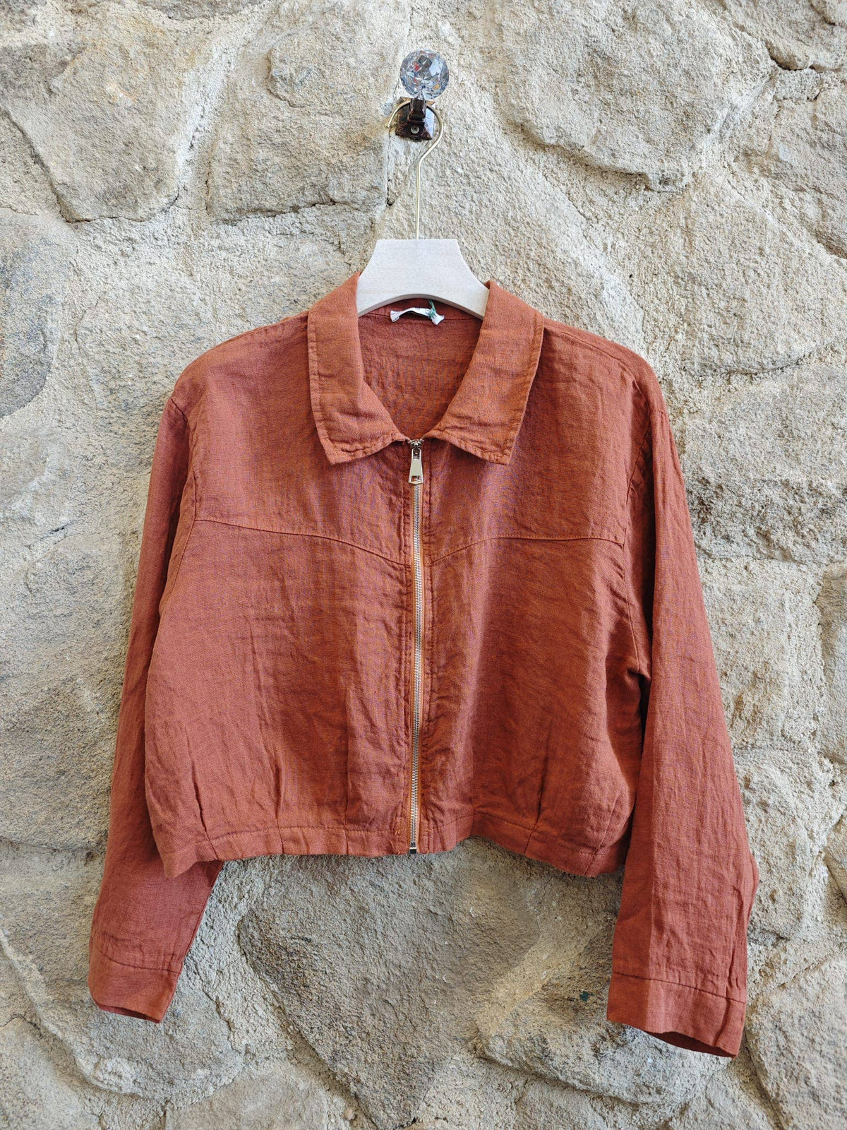 Italian Linen Cropped Zipper Jacket – view 4
