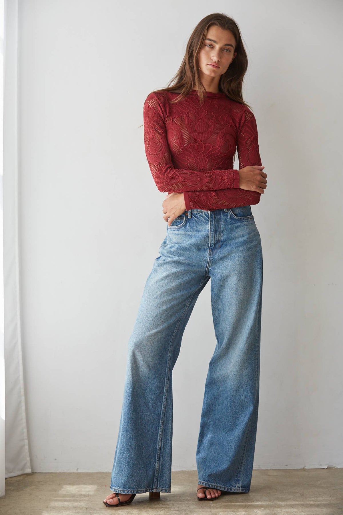 Jacquard Mock Neck Long Sleeve Top
