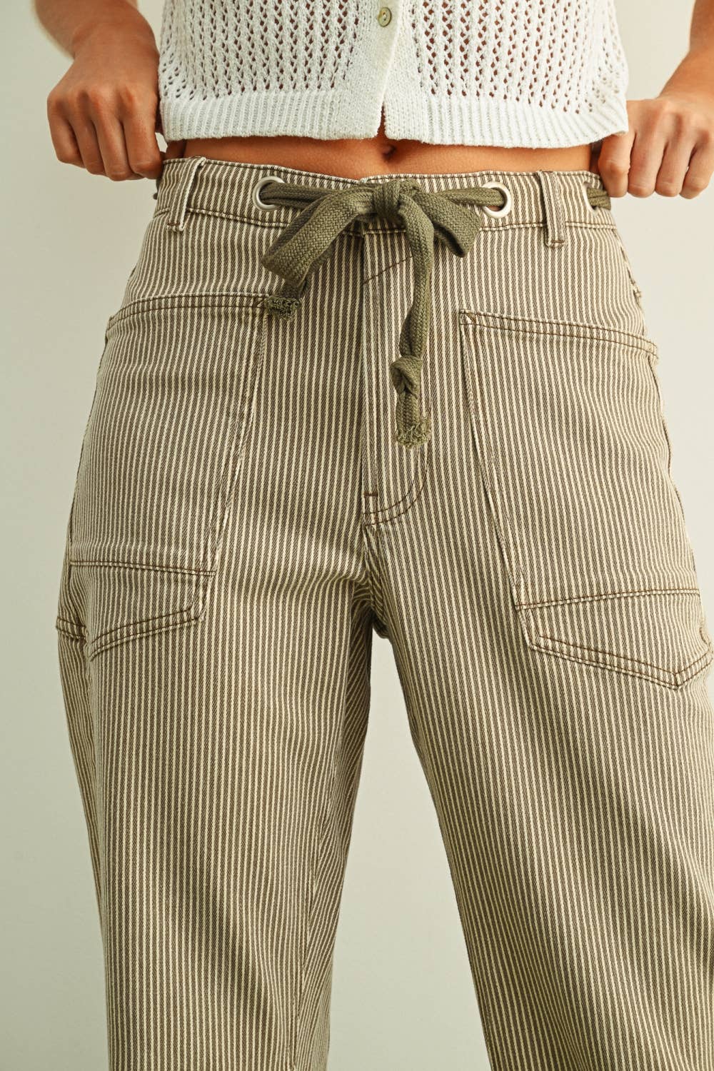 STRIPED BARREL PANTS with BELT