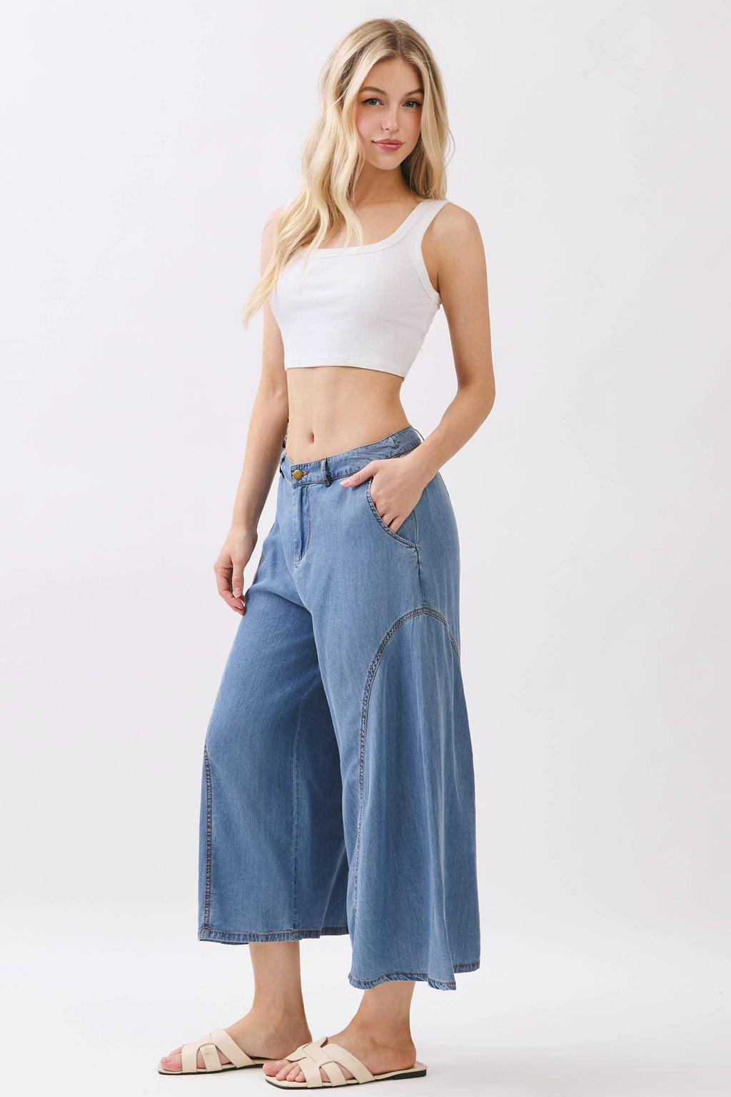 TENCEL DENIM CROP PANTS