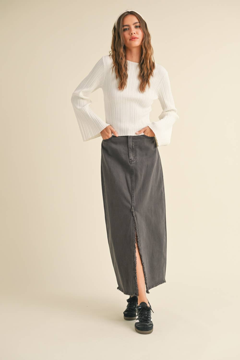 Ribbed Long Sleeve Knit Top