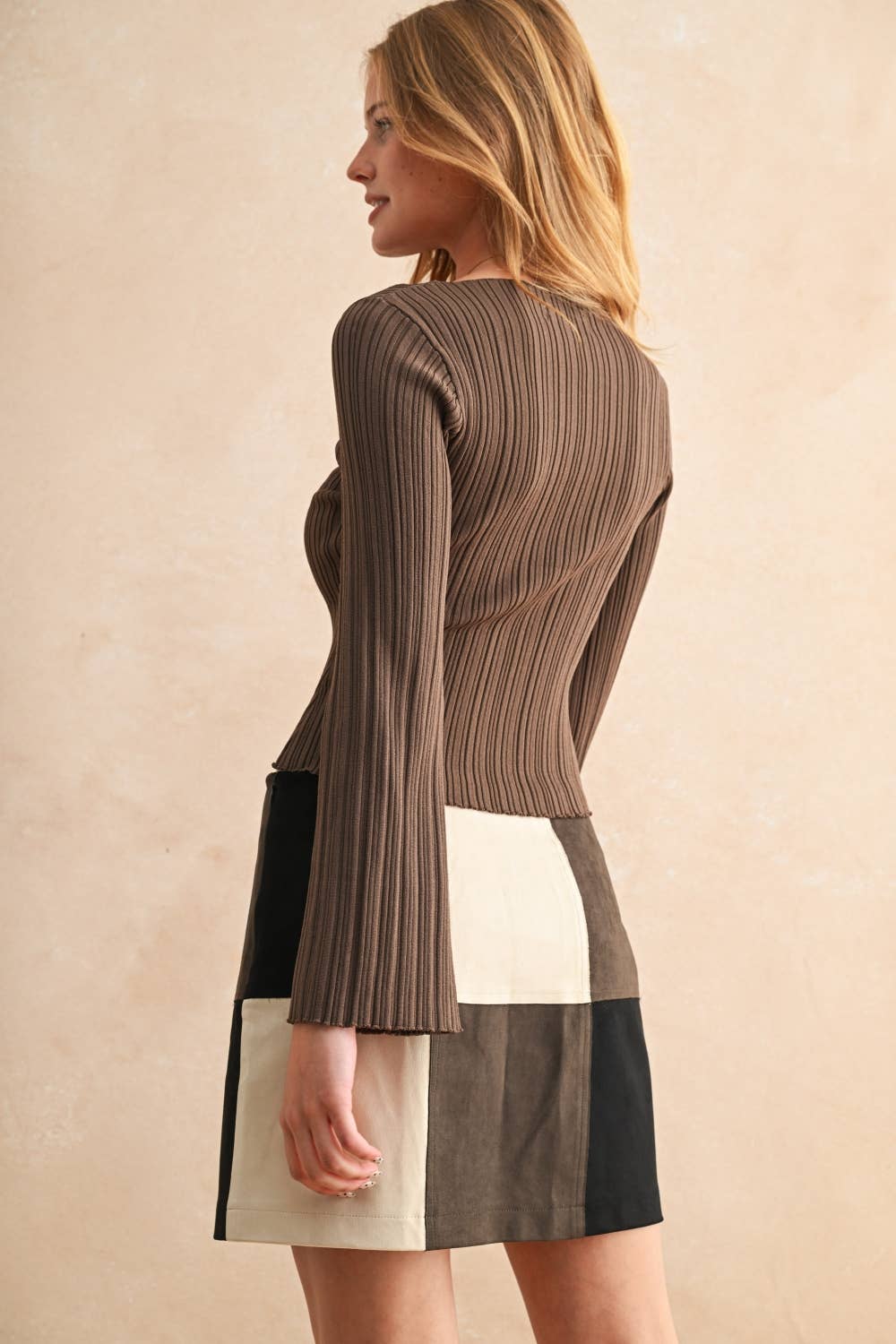 Ribbed Long Sleeve Knit Top