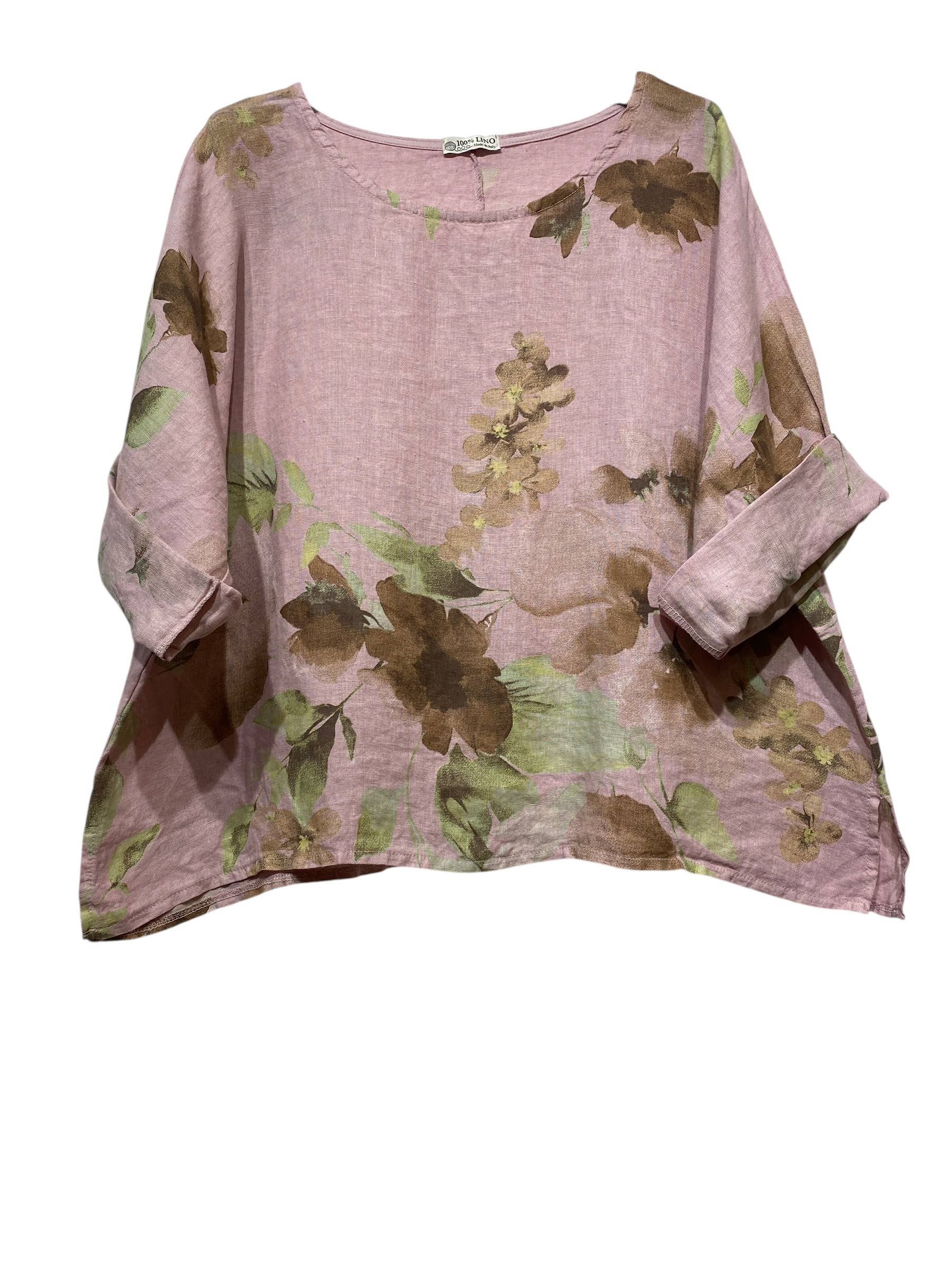 LINEN BLOUSE W/Flower Print