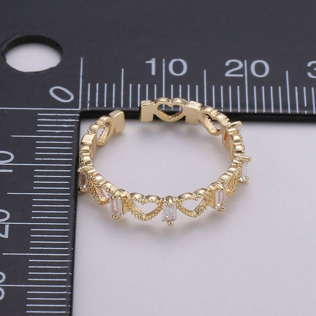 Gold Heart Ring Open Heart RinG Adjustable