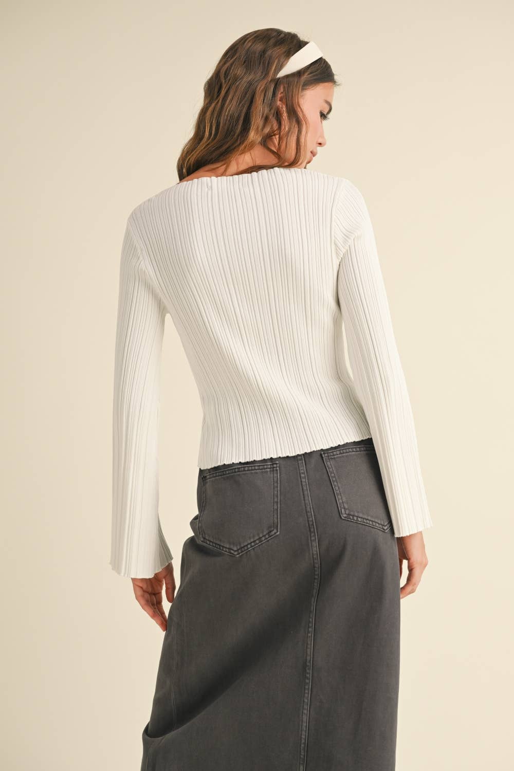 Ribbed Long Sleeve Knit Top