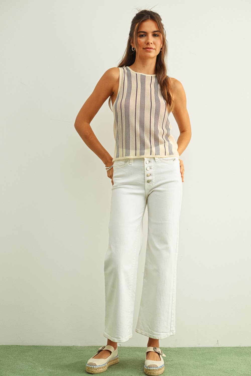 Stripe Paneled Lightweight Knit Top