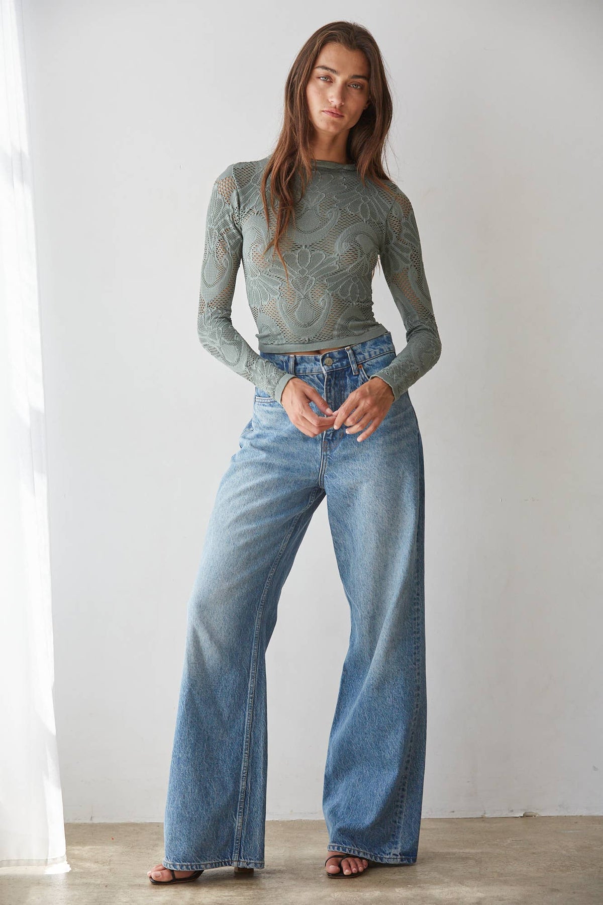 Jacquard Mock Neck Long Sleeve Top