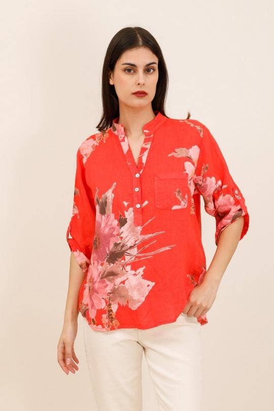 Floral O/S Linen Blouse