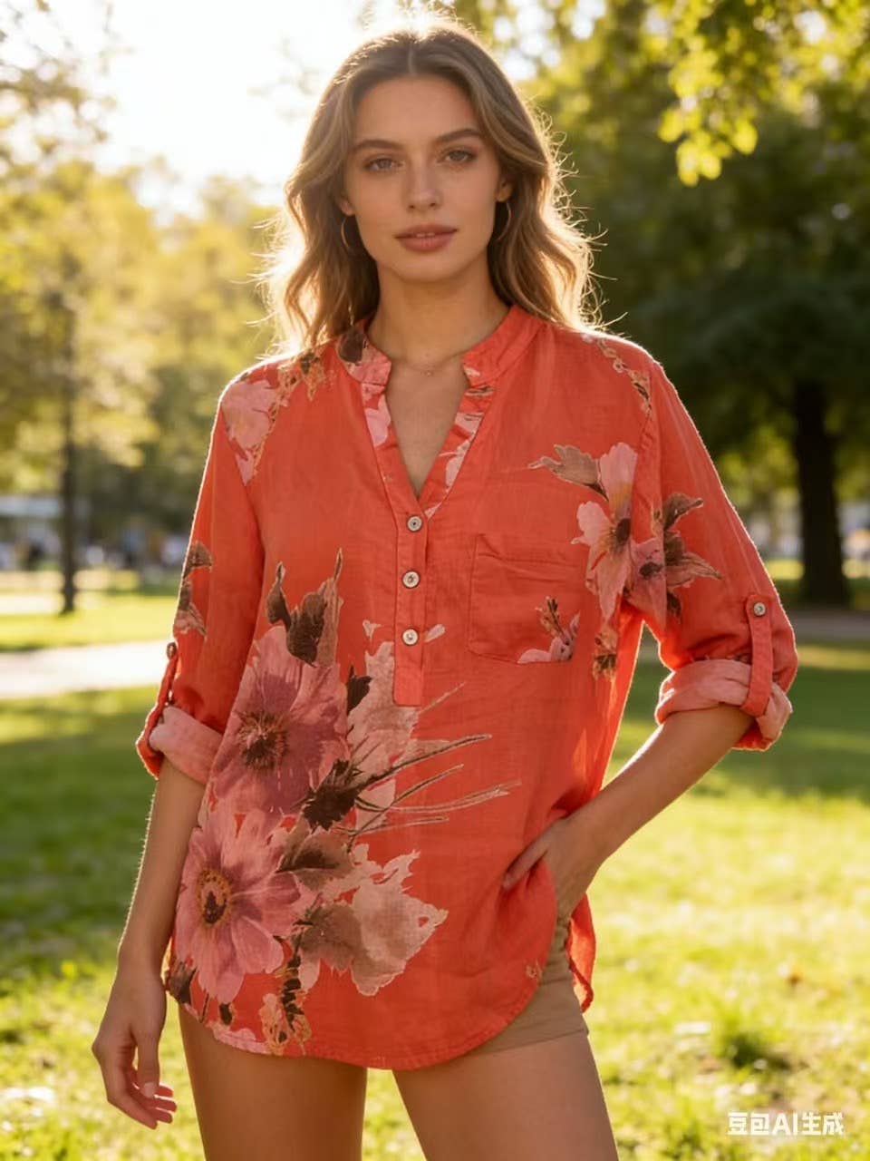 Floral O/S Linen Blouse