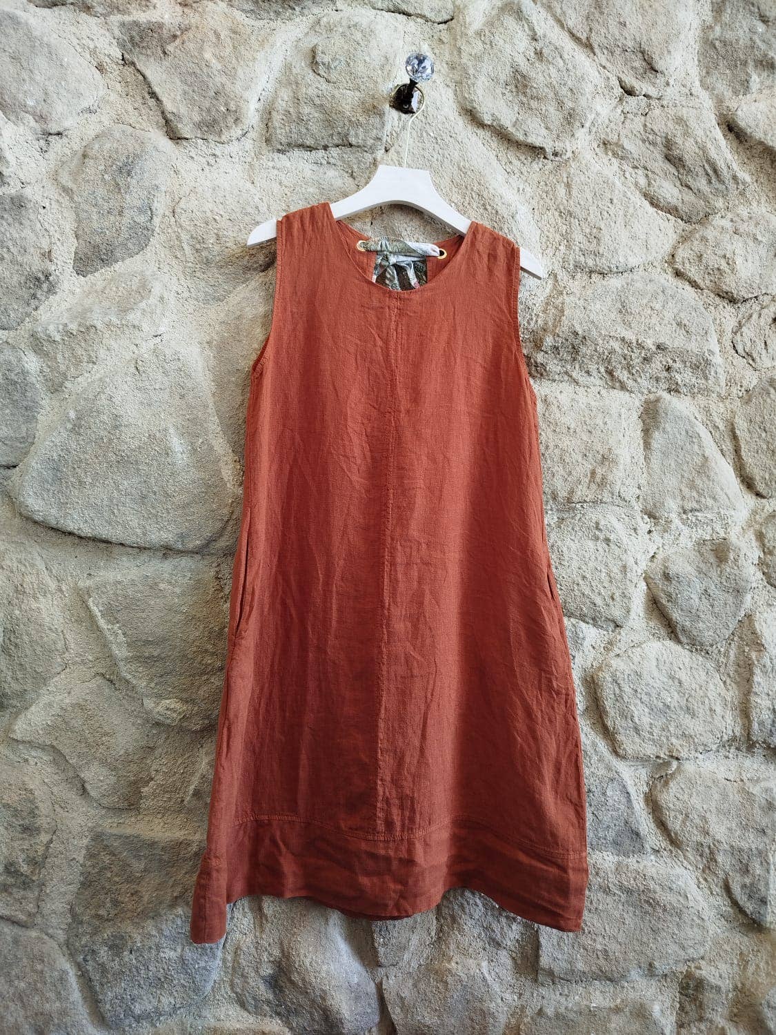 TIE SHORT DRESS 100% LINEN