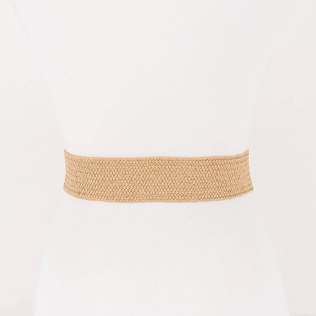 Faux Straw Big Metal Buckle Elastic Belt