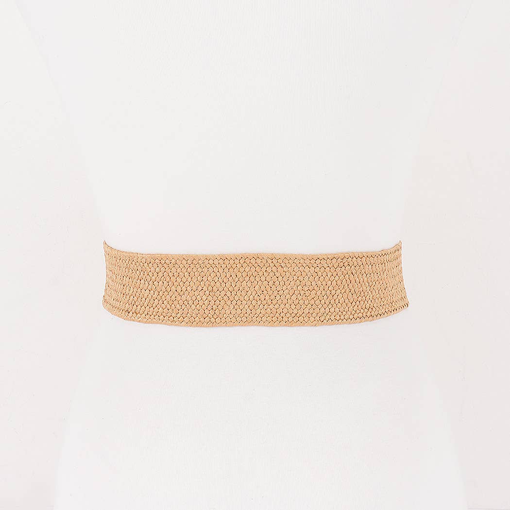 Faux Straw Big Metal Buckle Elastic Belt