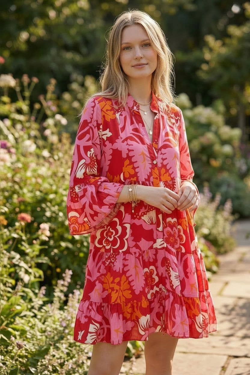 Short printed dress O/S