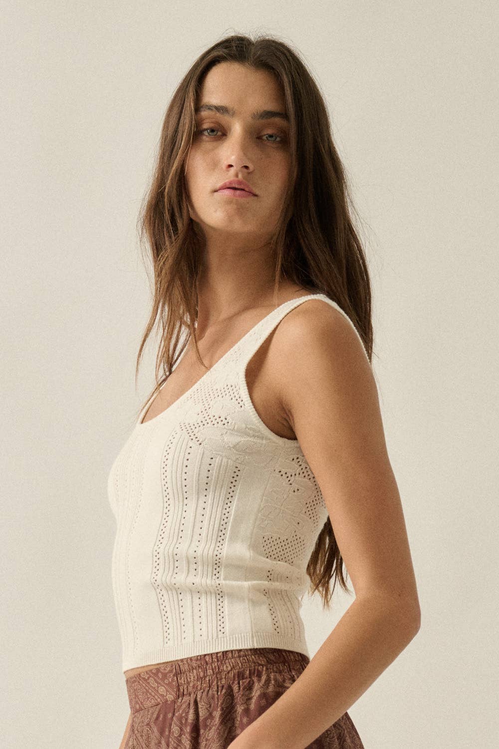 Floral Ribbed Pointelle Knit top