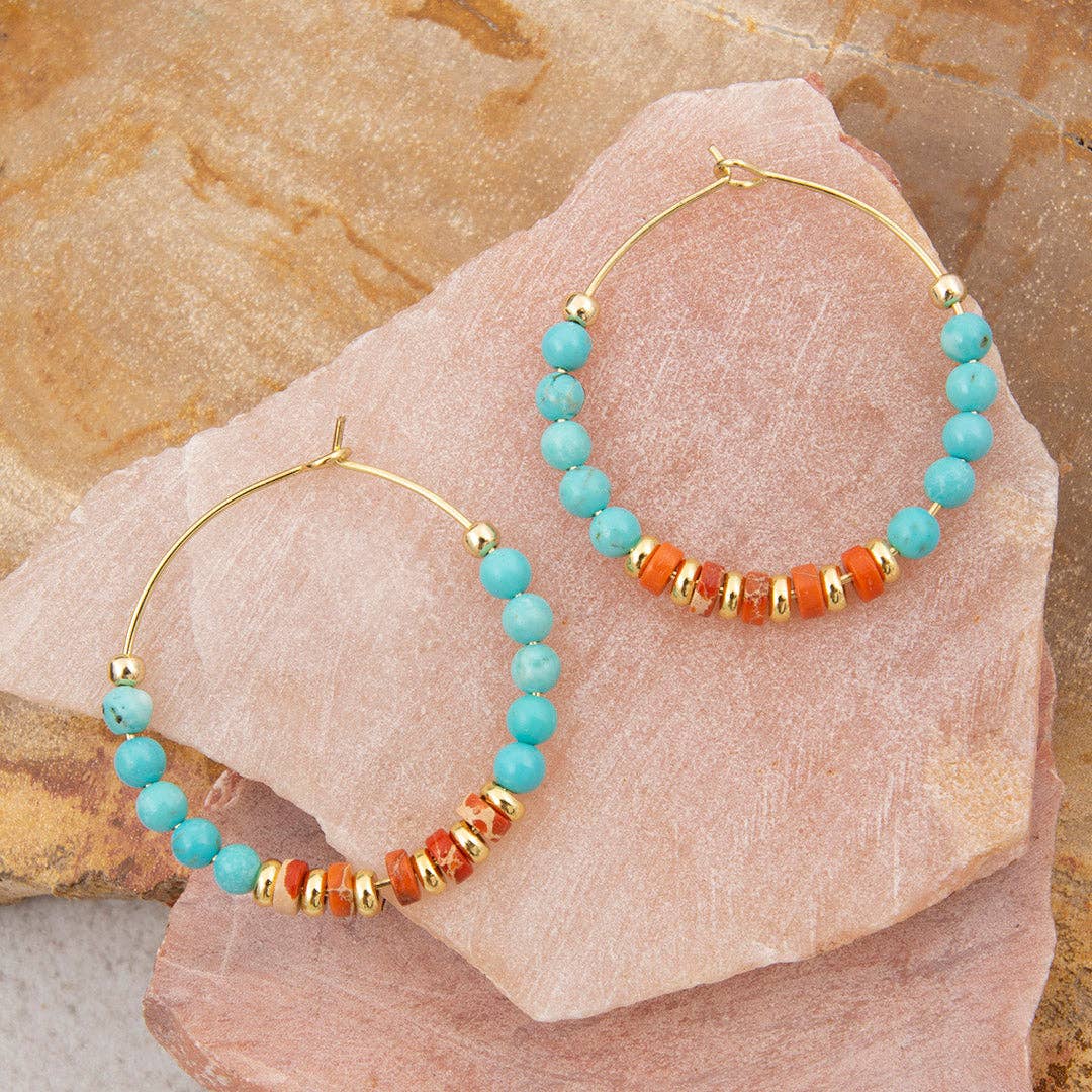 Magnesite Jasper Golden Hoops