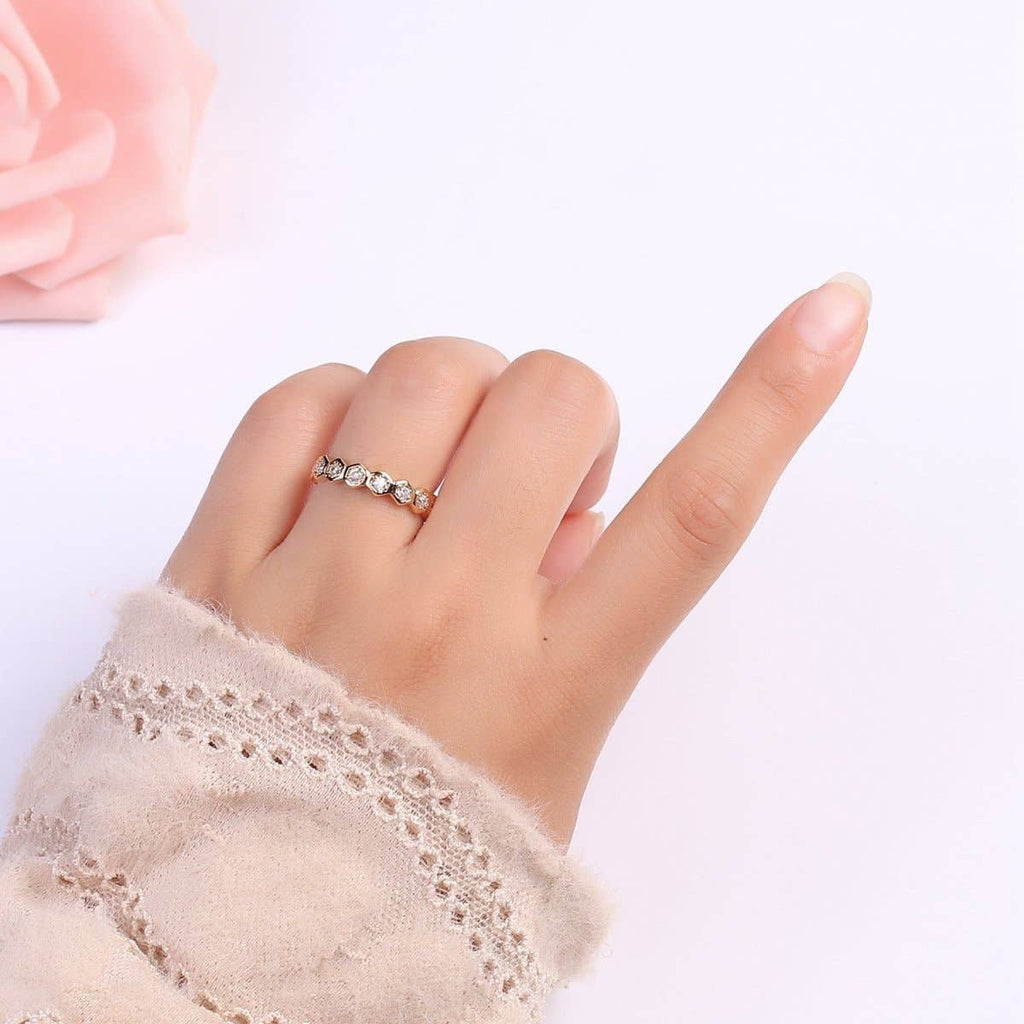 18K Gold Filled CZ Hexagon Band Adjustable Ring