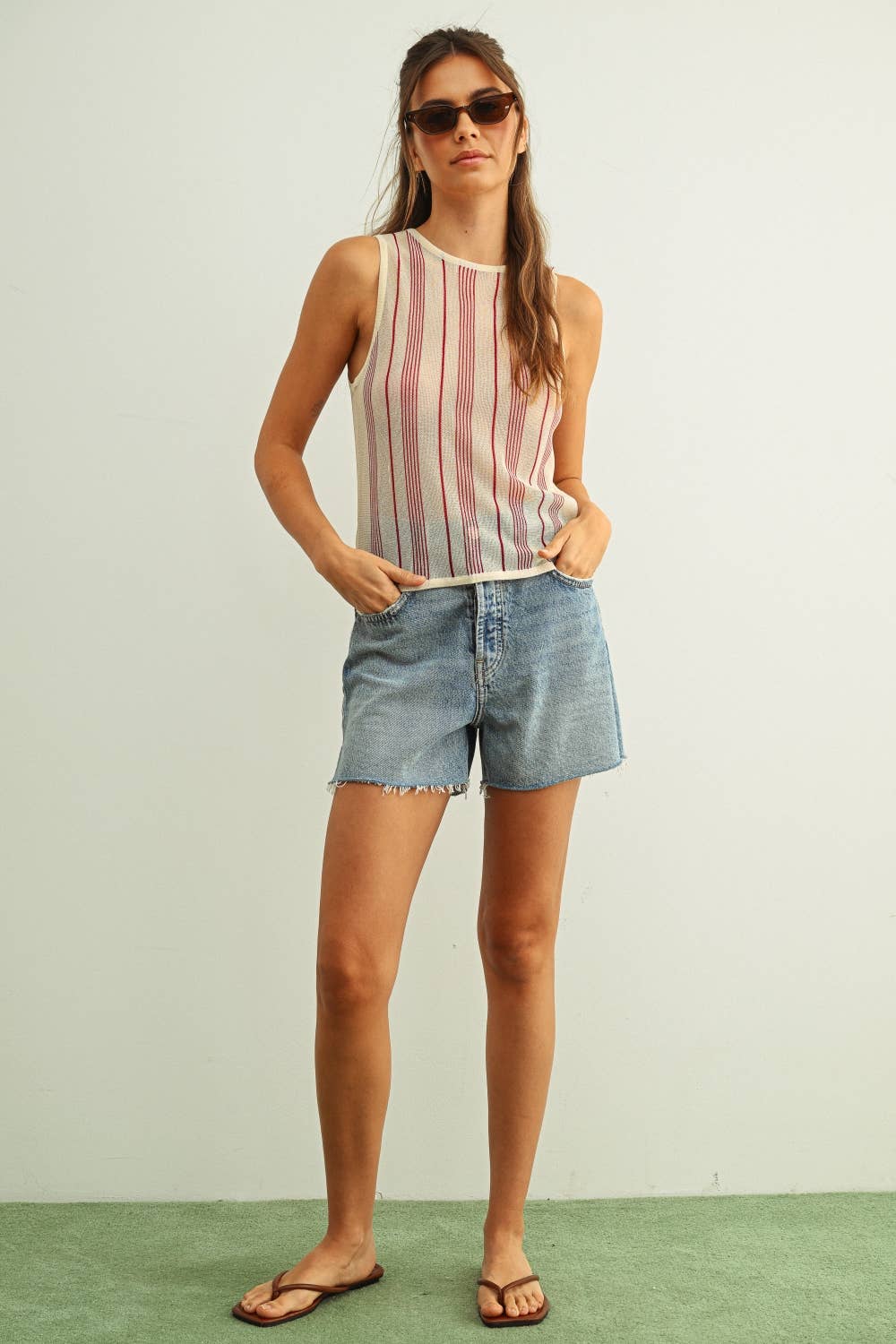 Stripe Paneled Lightweight Knit Top
