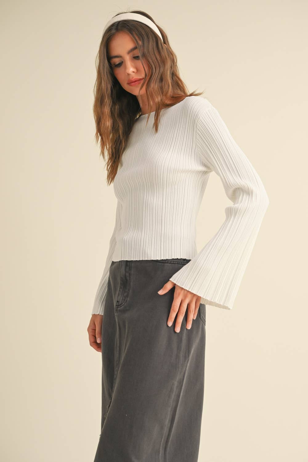 Ribbed Long Sleeve Knit Top
