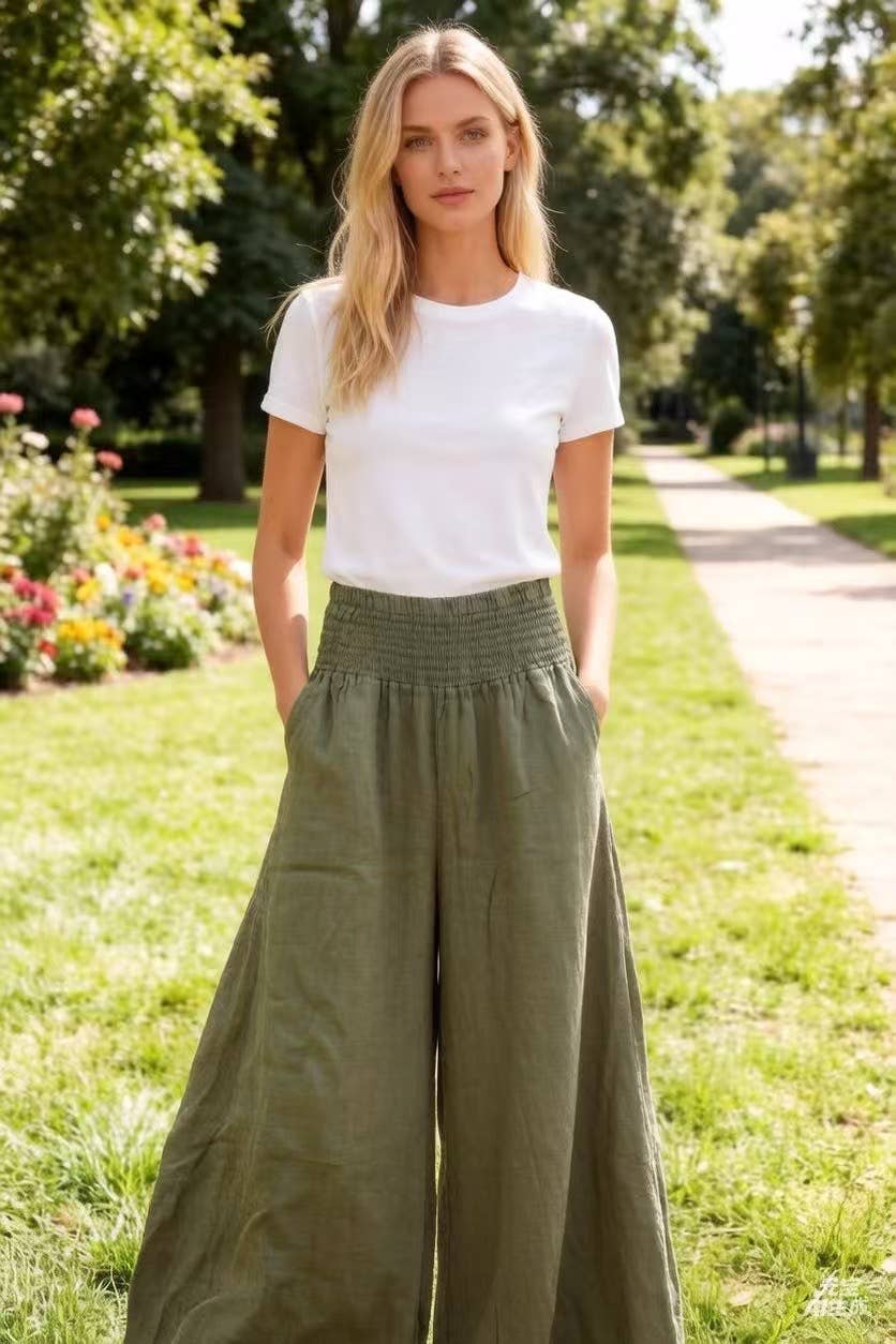 100% Linen Wide Leg Pants