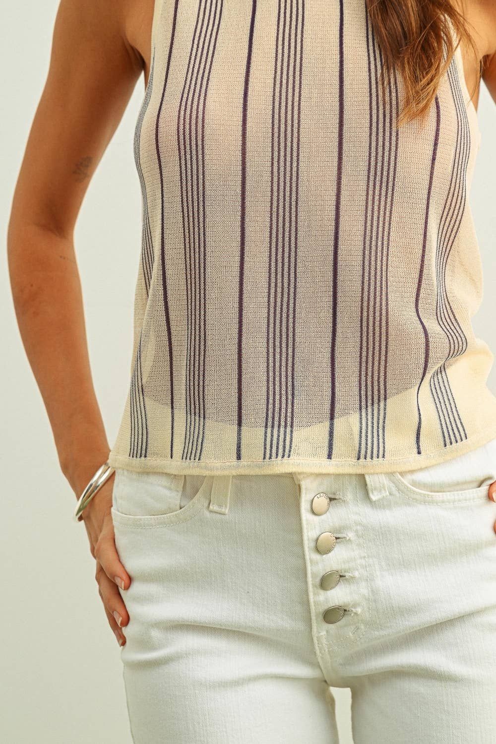 Stripe Paneled Lightweight Knit Top