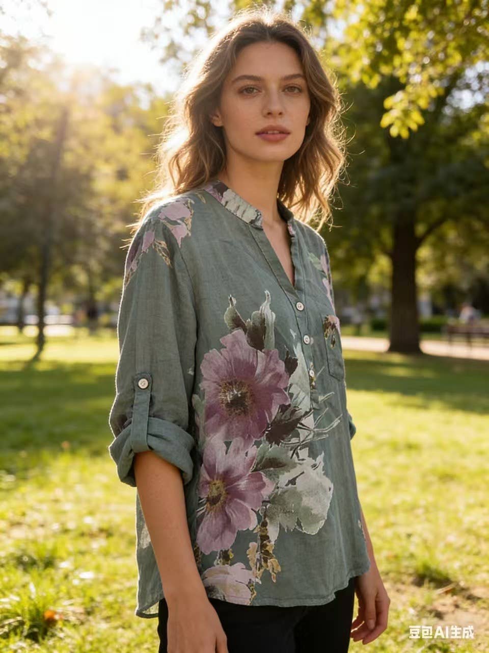 Floral O/S Linen Blouse
