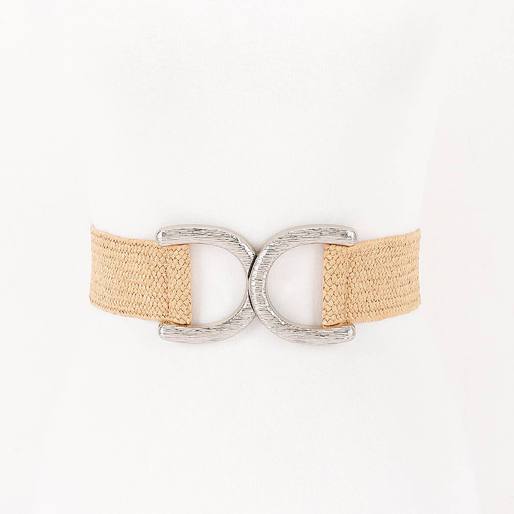 Faux Straw Big Metal Buckle Elastic Belt