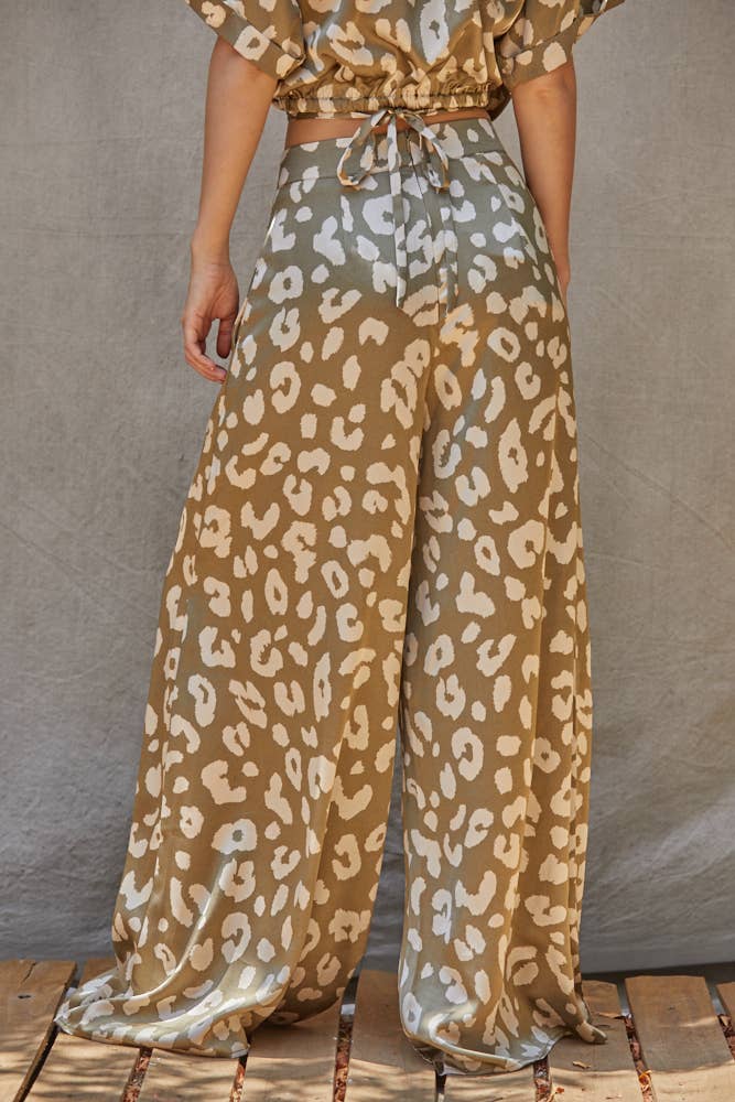 Animal Printed Long Wide Leg Pants