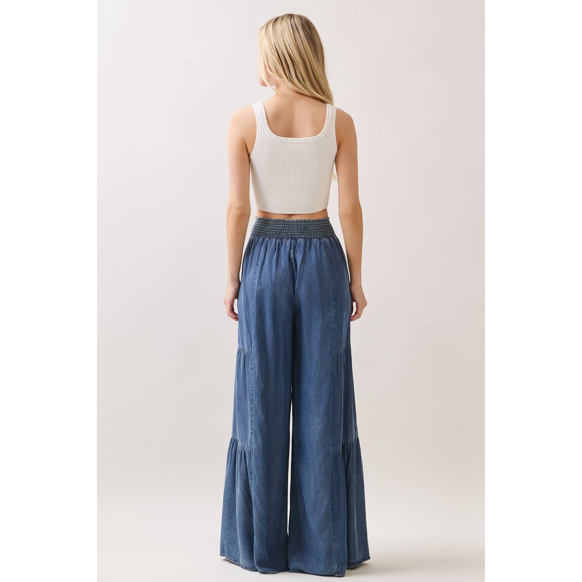 DENIM TENCEL WIDE LEG PANTS