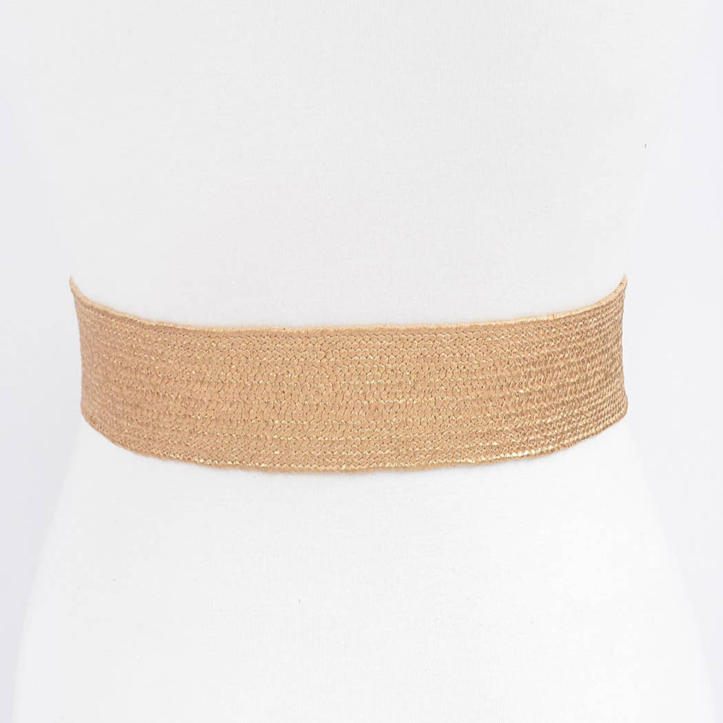 Wide Pearl Metallic Buckle Elastic Belt