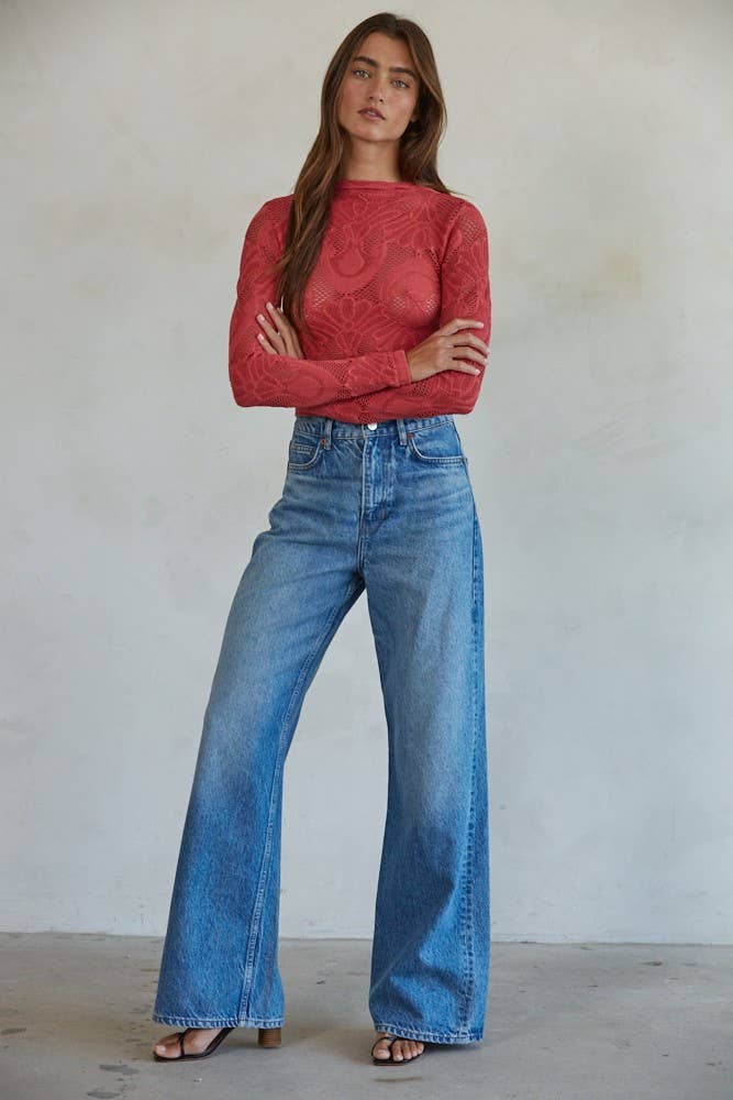 Jacquard Mock Neck Long Sleeve Top