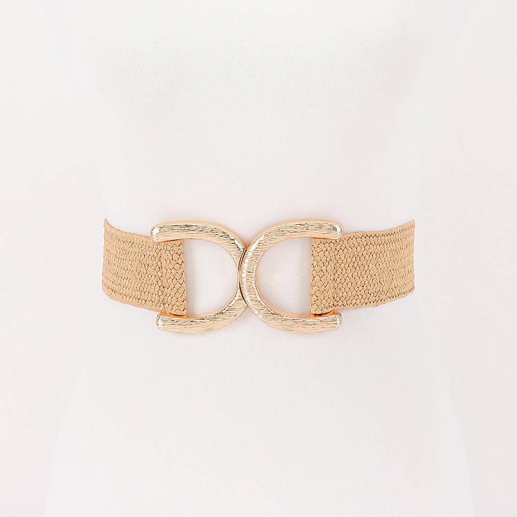Faux Straw Big Metal Buckle Elastic Belt