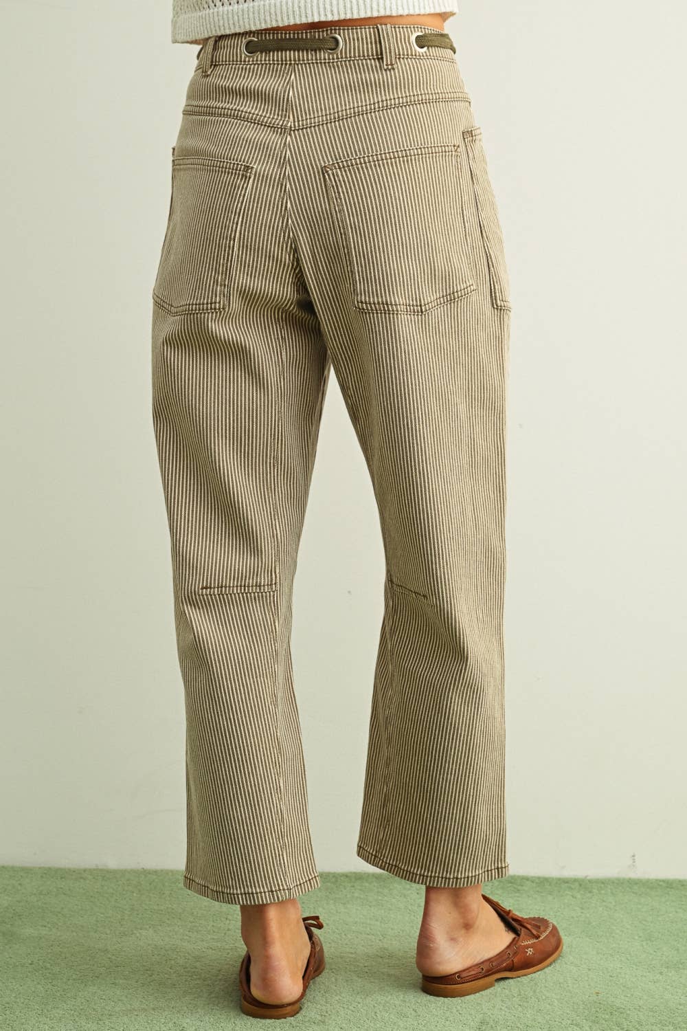 STRIPED BARREL PANTS with BELT