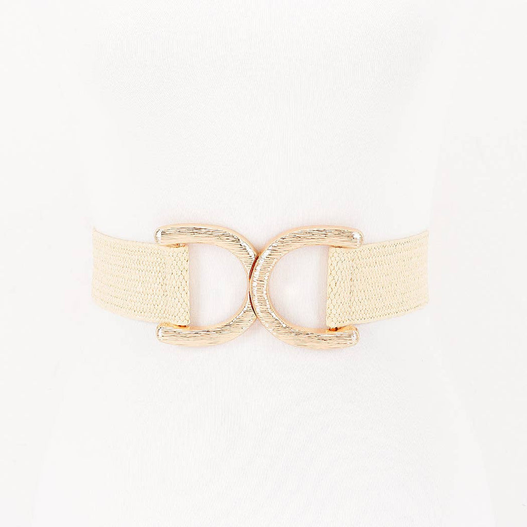 Faux Straw Big Metal Buckle Elastic Belt