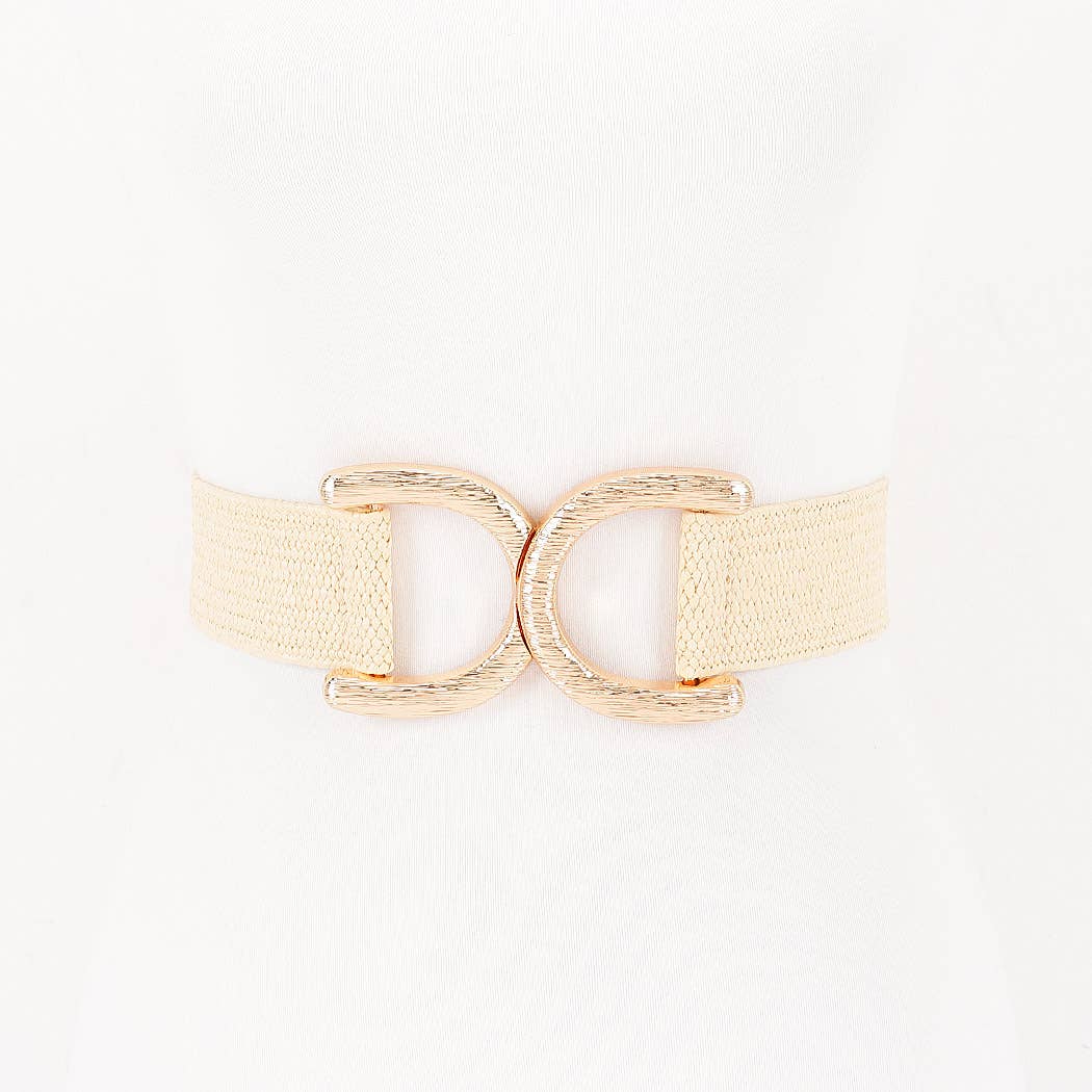 Faux Straw Big Metal Buckle Elastic Belt