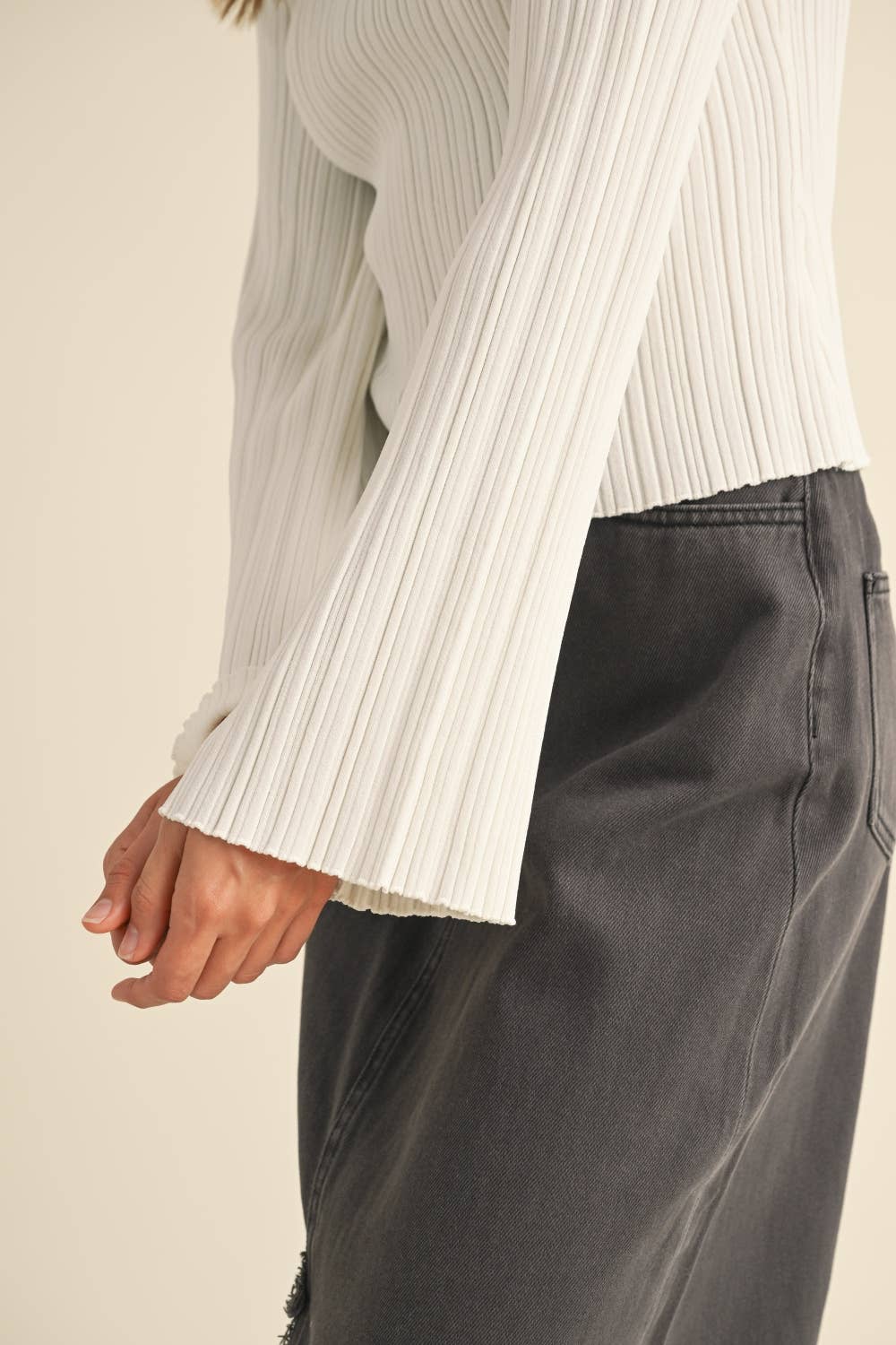 Ribbed Long Sleeve Knit Top