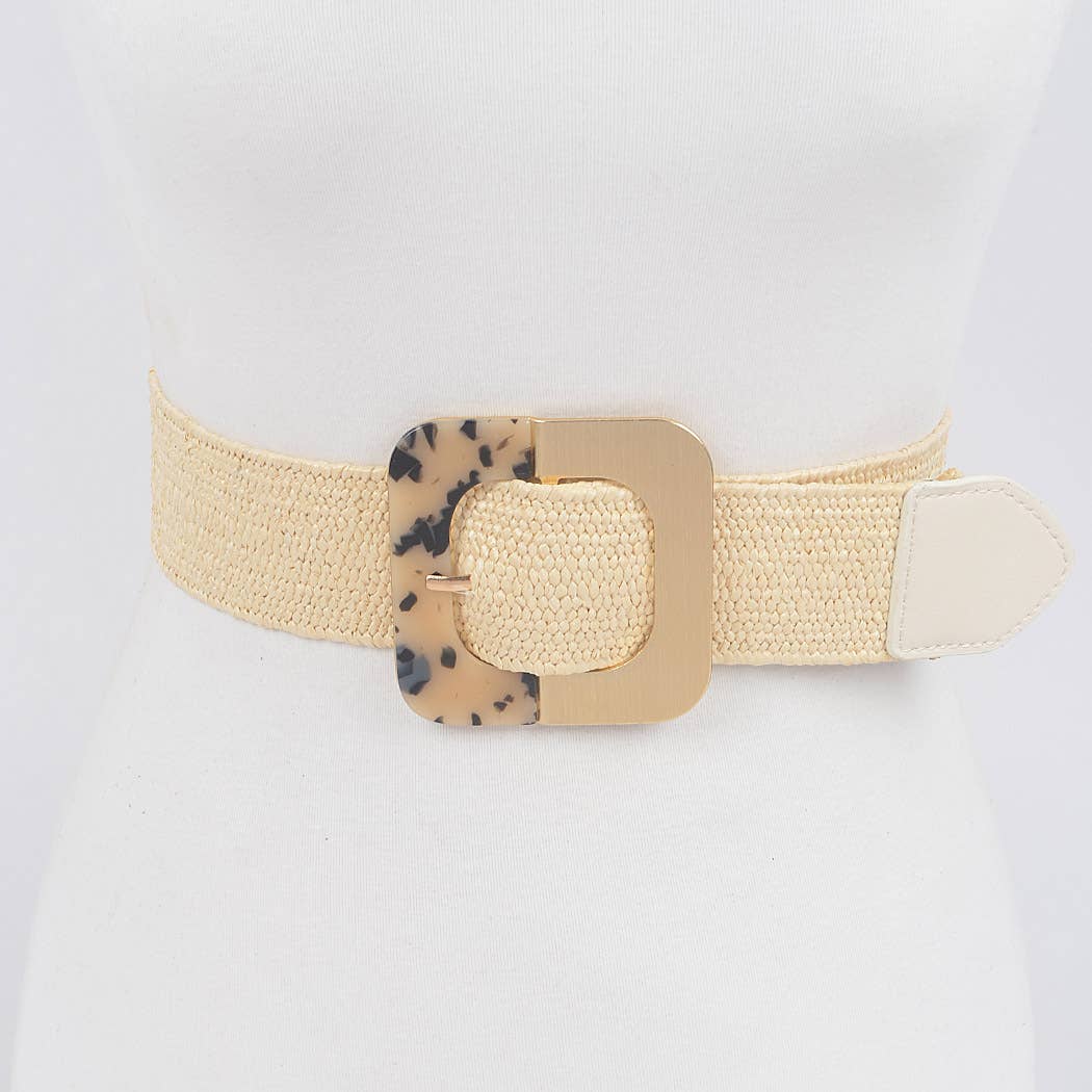 Square Metal Buckle Stretch Belt