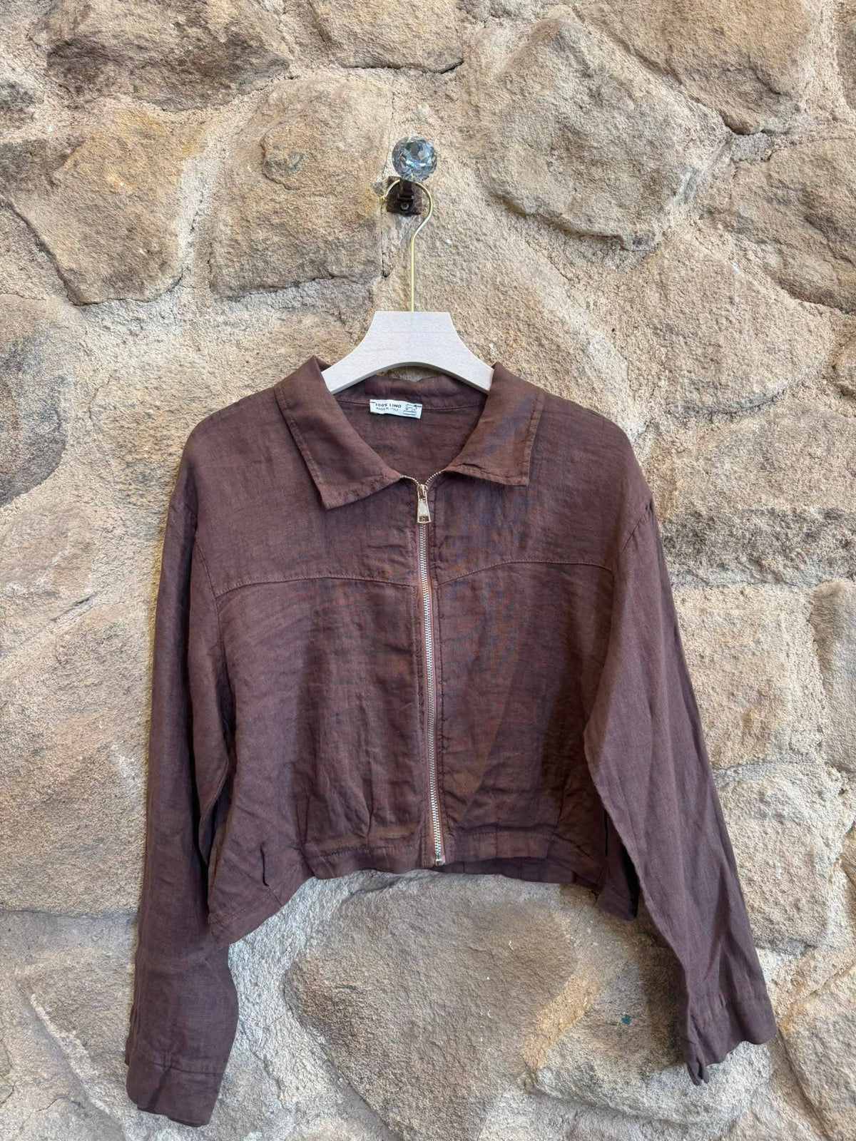 Italian Linen Cropped Zipper Jacket – view 14