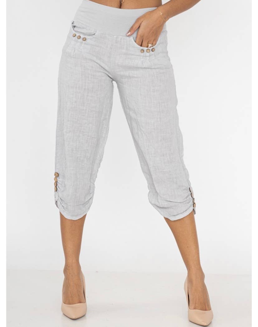 Italian Linen Capri Pants: WHITE