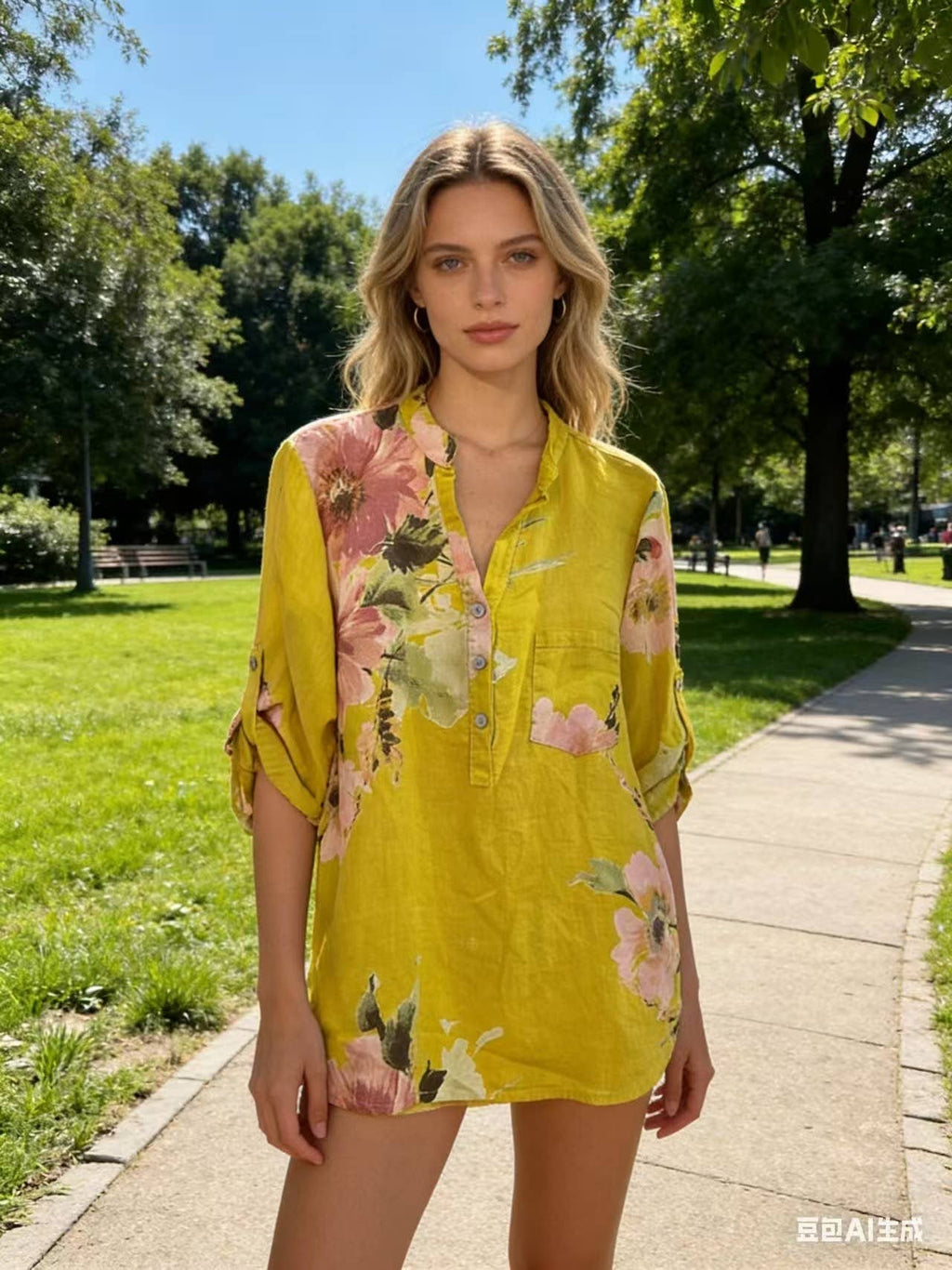 Floral O/S Linen Blouse