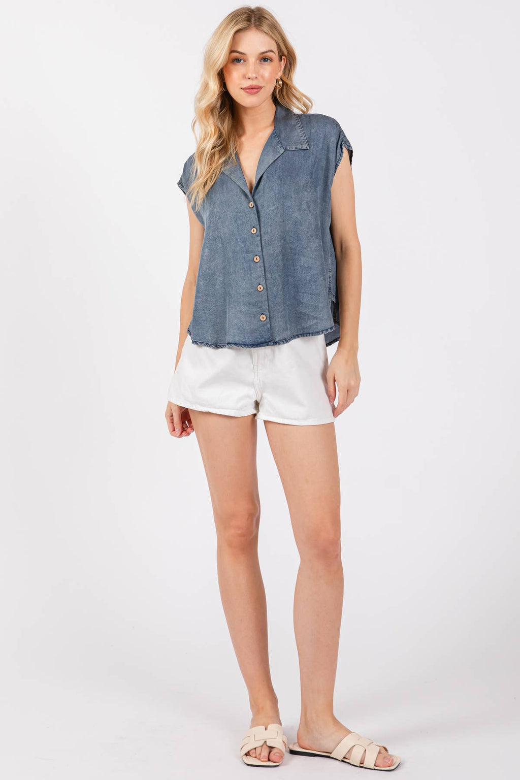 Collared Button Down Sleeveless Top