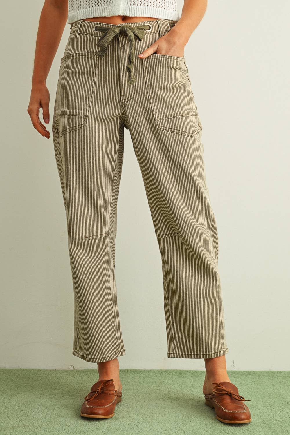 STRIPED BARREL PANTS with BELT