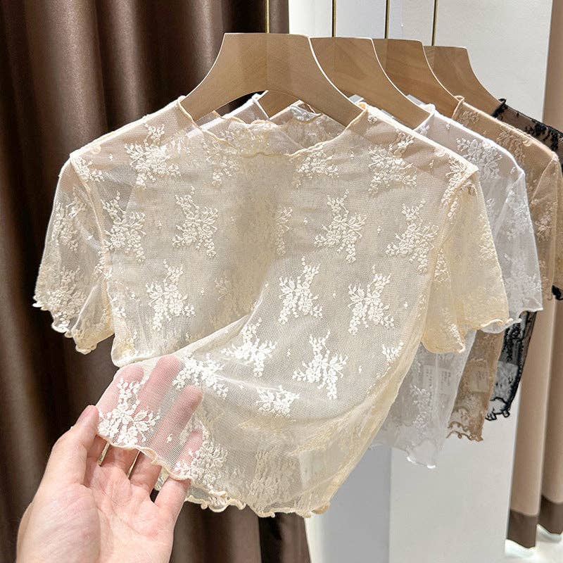 Floral Lace Cropped Short Sleeve